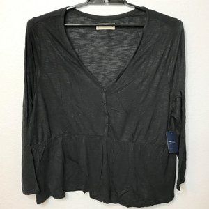 Lucky Brand NWT Black Onyx Long Sleeve Rib Knit Surplice Top, Size 2XL